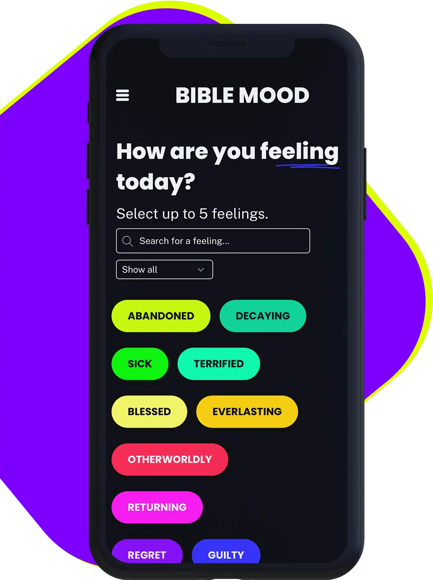 App screenshot - feelings page